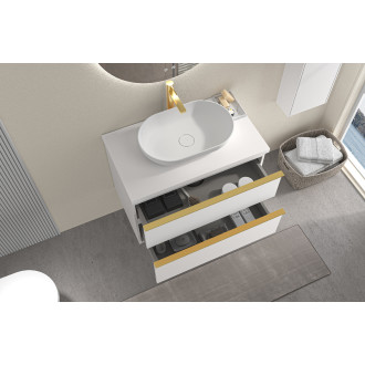 CERANO - Koupelnová skříňka pod umyvadlo s úchytkou/deskou pod umyvadlo Velora - 36 mm - bílá matná, zlatá úchytka - 69x49,8x46 cm