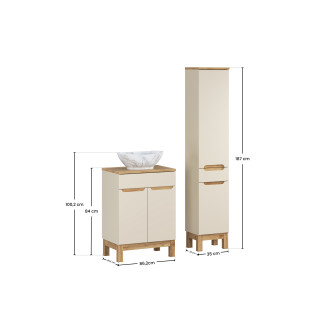 Zestaw meblowy 60cm z blatem, umywalką nablatową Pati i szafką wysoką