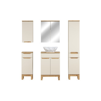 Zestaw meblowy 60cm z blatem, umywalką nablatową Pati, szafką wysoką i szafką z lustrem
