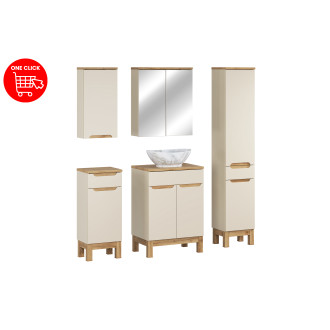 Zestaw meblowy 60cm z blatem, umywalką nablatową Pati, szafką wysoką i szafką z lustrem