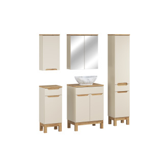 Zestaw meblowy 60cm z blatem, umywalką nablatową Pati, szafką wysoką i szafką z lustrem