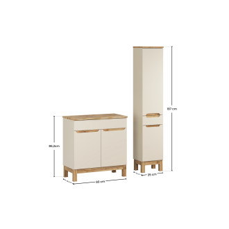 Comad SET-BAC B NAT WOTAN 80CM HC Koupelnová sestava 80 cm s deskou a vysokou skříňkou