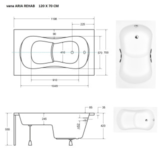 Obdélníková vana ARIA REHAB