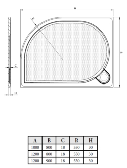 LARA - vanička litý mramor, čtvrtkruh 1000x800x30 mm, levé, bez noh, VANKCCTVRT1080L