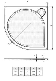 LARA - vanička litý mramor, čtvrtkruh 800x800x30 mm, R550, bez nožiček, VANKCCTVRT80