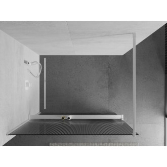 Mexen Kioto+ Sprchová zástěna s poličkou 110 x 200 cm, pruhy, bílá - 800-110-121-20-09