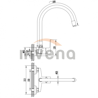 Invena VERSO BC-82-E4S-L Nástěnná dřezová baterie, černá-chrom