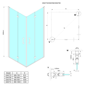 LORO čtvercový sprchový kout 1000x1000 mm, rohový vstup