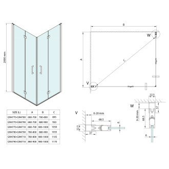 LORO obdélníkový sprchový kout 1000x800mm, rohový vstup