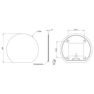 DARA CUT zrcadlo s LED podsvícením 20W, ø 100x90cm, topná fólie