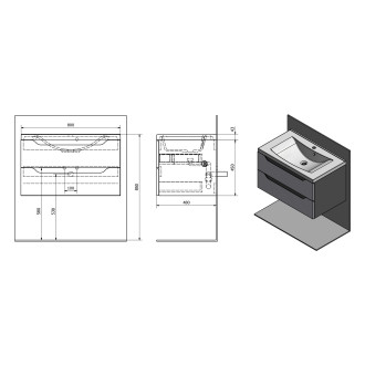WAVE umyvadlová skříňka 79,7x45x47,8cm, agila