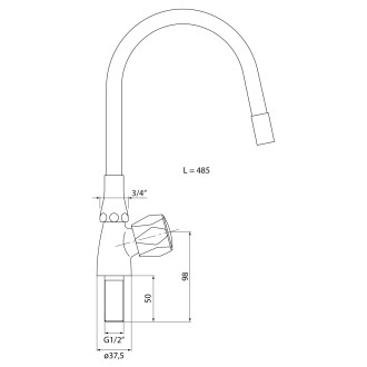 Stojánkový ventil 1/2", flexibilní ramínko, chrom/černá mat