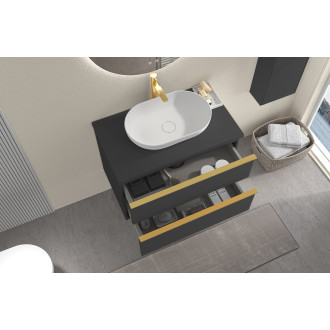 CERANO - Koupelnová skříňka pod umyvadlo s úchytkou/deskou pod umyvadlo Velora - 36 mm - černá matná, zlatá úchytka - 99x49,8x46 cm
