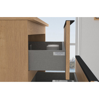 CERANO - Koupelnová skříňka pod umyvadlo s úchytkou/deskou pod umyvadlo Velora - 36 mm - dub medový, černá úchytka - 119x49,8x45,2 cm