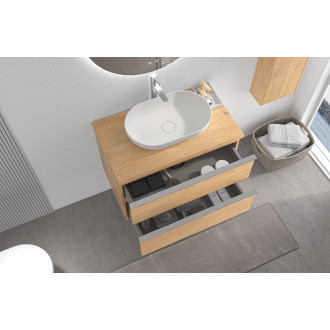 CERANO - Koupelnová skříňka pod umyvadlo s úchytkou/deskou pod umyvadlo Velora - 36 mm - dub medový, chromová úchytka - 79x49,8x46 cm