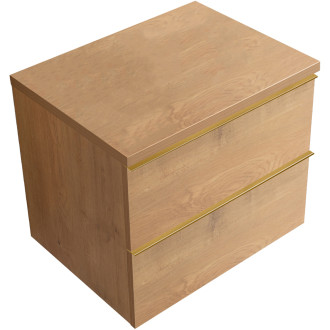 CERANO - Koupelnová skříňka pod umyvadlo s úchytkou/deskou pod umyvadlo Velora - 36 mm - dub medový, zlatá úchytka - 59x49,8x46 cm