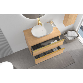 CERANO - Koupelnová skříňka pod umyvadlo s úchytkou/deskou pod umyvadlo Velora - 36 mm - dub medový, zlatá úchytka - 99x49,8x46 cm