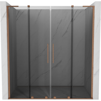 Posuvné sprchové dveře Mexen Velar L Duo 180 cm, grafit, kartáčovaná měď - 871-180-003-42-65