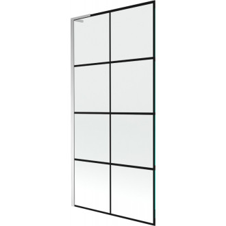 Vanová zástěna Mexen Next L s jedním křídlem 90 x 150 cm, černá mřížka, chrom - 895-090-000-03-77-01