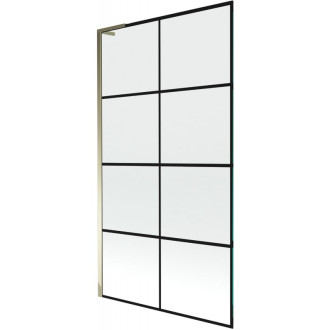 Vanová zástěna Mexen Next L s jedním křídlem 100 x 150 cm, černá kostkovaná, zlatá - 895-100-000-03-77-50