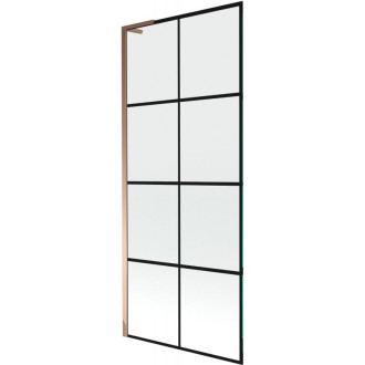 Vanová zástěna Mexen Next L s jedním křídlem 80 x 150 cm, černý kostkovaný vzor, růžové zlato - 895-080-000-03-77-60