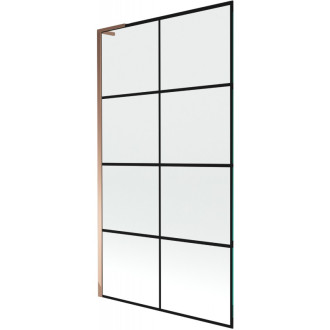 Vanová zástěna Mexen Next L s jedním křídlem 100 x 150 cm, černý kostkovaný vzor, růžové zlato - 895-100-000-03-77-60