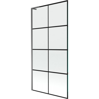 Vanová zástěna Mexen Next L s jedním křídlem 90 x 150 cm, černá mřížka, stříbrná - 895-090-000-03-77-95