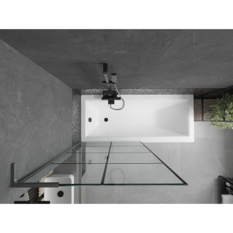 Vanová zástěna Mexen Next L s jedním křídlem 90 x 150 cm, černá mřížka, stříbrná - 895-090-000-03-77-95