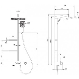 Sprchová souprava Mexen Saxx k montáži na povrch s dešťovou sprchovou hlavicí a baterií, bílá - 78102-20
