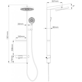 Sprchová souprava Mexen Dizzy k montáži na povrch s dešťovou sprchovou hlavicí a baterií, bílá - 78104-20