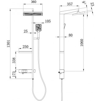 Sprchová souprava Mexen Roar k montáži na povrch s dešťovou sprchovou hlavicí a baterií, bílá - 78105-20