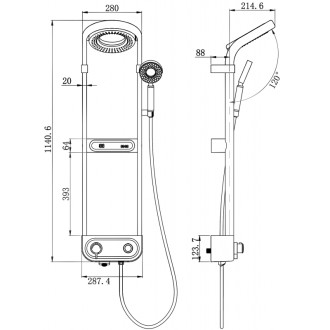 Sprchová souprava Mexen Peak k montáži na povrch s dešťovou sprchovou hlavicí a baterií, LED displej, bílá - 78106-20