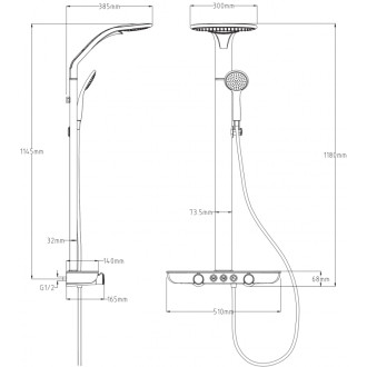 Sprchová souprava Mexen Bolt k montáži na povrch s dešťovou sprchovou hlavicí a baterií, bílá/zlatá - 78108-25