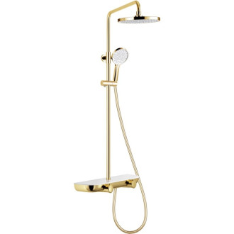 Sprchová souprava Mexen Axis k montáži na povrch s dešťovou sprchovou hlavicí a baterií, zlatá/bílá - 78112-25