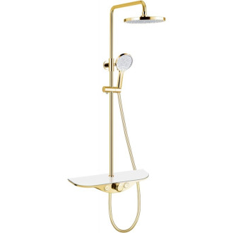 Sprchová souprava Mexen Exxo k montáži na povrch s dešťovou sprchovou hlavicí a baterií, zlatá/bílá - 78113-25