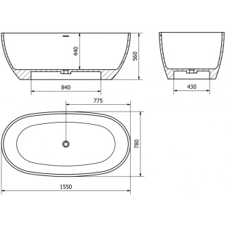 Volně stojící vana Mexen Torino z konglomerátu 155 x 78 cm, matný beton - 57271557861