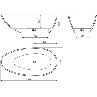 Volně stojící vana Mexen Milano z konglomerátu 150 x 82 cm, matný beton - 57301508561