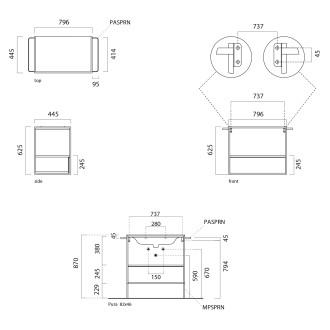 PURA nábytková nožička, výška 229mm, pro konstrukci MSAP82N/102N, černá