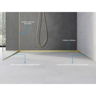 Skleněná šikmá lišta Mexen Line-B 180 cm levá, zlatý kartáč - 185504180L