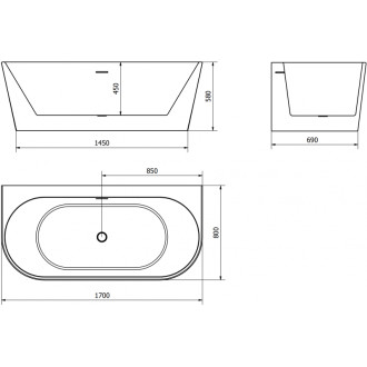 Volně stojící závěsná vana Mexen Oval+ 170 x 80 cm, bílá, růžovo-zlatý přepad - 52681708000-60