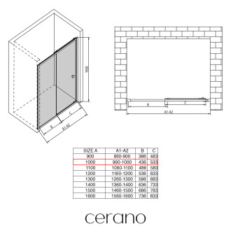 CERANO - Sprchové posuvné dveře Varone POINT L/P - 6 mm - chrom, transparentní sklo - 100x195 cm - 2. jakost