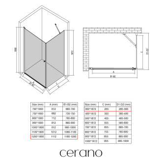 CERANO Sprchový kout Antelo L/P černá mat, transparent sklo 120x30 křídlový CER-482218