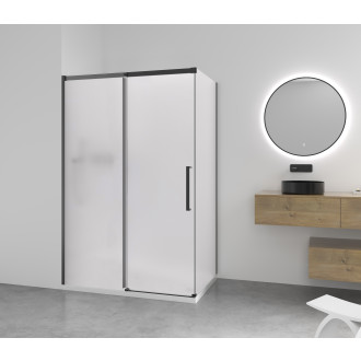CERANO - Sprchový kout Lantono - levá - 8 mm - Soft-Close - černá matná, mléčné sklo - 150x90 cm - posuvný