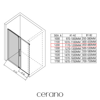 CERANO - Sprchový kout Lantono - levá - 8 mm - Soft-Close - chrom, mléčné sklo - 120x70 cm - posuvný