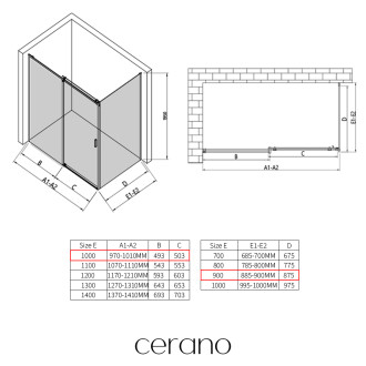 CERANO - Sprchový kout Santoro - levá - 6 mm - chrom, mléčné sklo - 100x90 cm - posuvný