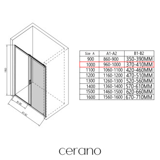 CERANO - Sprchový kout Varone LINE L/P - 6 mm - černá matná, mléčné sklo - 100x90 cm - posuvný