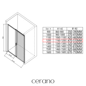 CERANO - Sprchový kout Varone LINE L/P - 6 mm - černá matná, mléčné sklo - 120x90 cm - posuvný