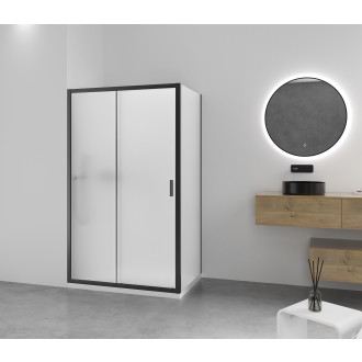 CERANO - Sprchový kout Varone LINE L/P - 6 mm - černá matná, mléčné sklo - 130x90 cm - posuvný