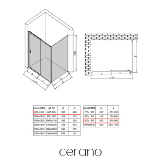 CERANO - Sprchový kout Varone LINE L/P - 6 mm - černá matná, mléčné sklo - 90x90 cm - posuvný