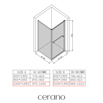 CERANO - Sprchový kout Versaro L/P - 6 mm - černá matná, transparentní sklo - 100x100 cm - křídlový